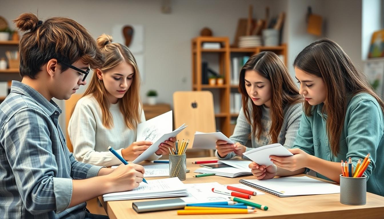 Student using learning strategies while studying